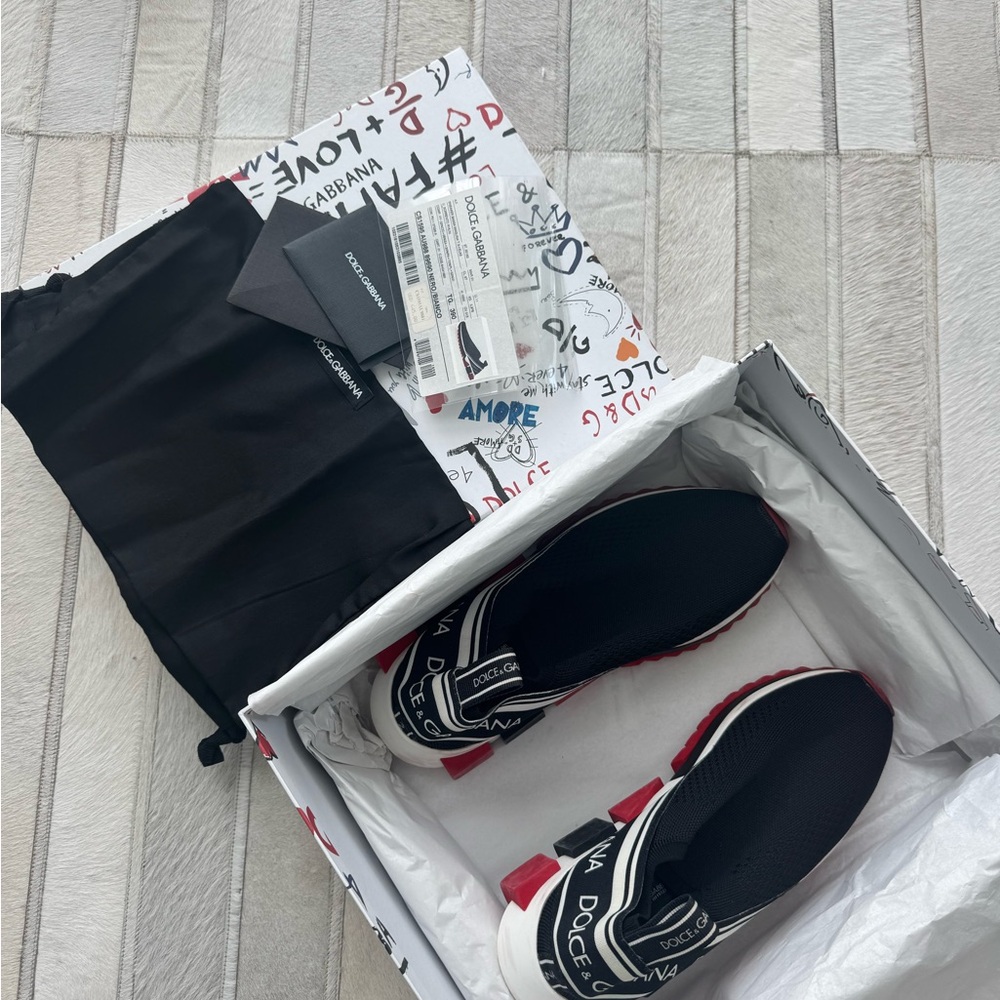Dolce & Gabbana Black and Red Slip-On Shoes